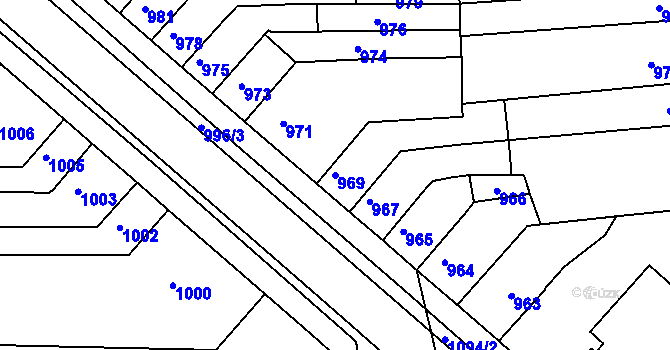 Parcela st. 969 v KÚ Tuřany, Katastrální mapa