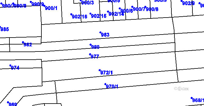 Parcela st. 977 v KÚ Tuřany, Katastrální mapa