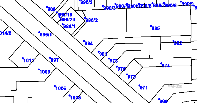 Parcela st. 981 v KÚ Tuřany, Katastrální mapa