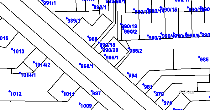 Parcela st. 986/1 v KÚ Tuřany, Katastrální mapa