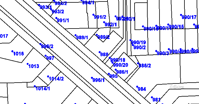 Parcela st. 988 v KÚ Tuřany, Katastrální mapa