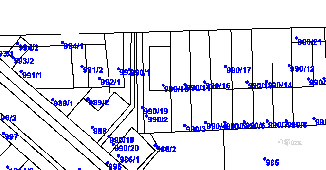 Parcela st. 990/16 v KÚ Tuřany, Katastrální mapa