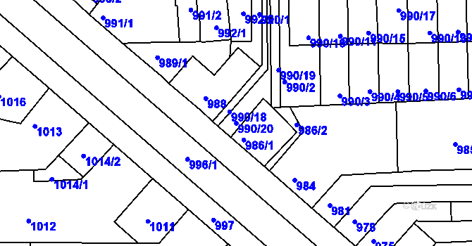 Parcela st. 990/20 v KÚ Tuřany, Katastrální mapa