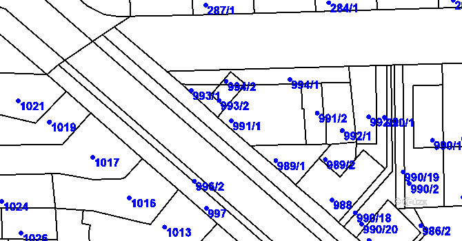 Parcela st. 991/1 v KÚ Tuřany, Katastrální mapa