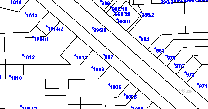 Parcela st. 997 v KÚ Tuřany, Katastrální mapa