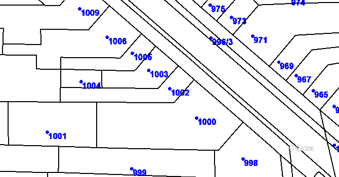 Parcela st. 1002 v KÚ Tuřany, Katastrální mapa