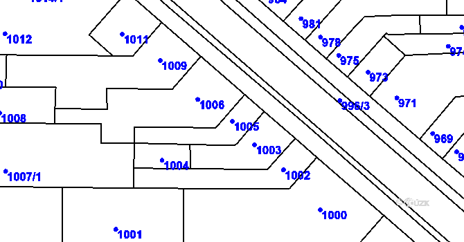 Parcela st. 1005 v KÚ Tuřany, Katastrální mapa