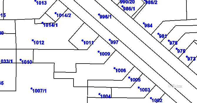 Parcela st. 1009 v KÚ Tuřany, Katastrální mapa