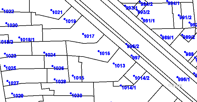 Parcela st. 1016 v KÚ Tuřany, Katastrální mapa