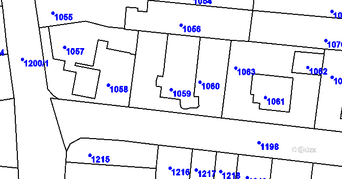 Parcela st. 1059 v KÚ Tuřany, Katastrální mapa