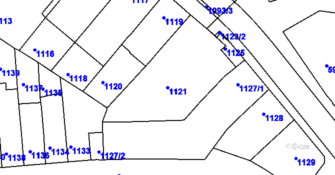 Parcela st. 1121 v KÚ Tuřany, Katastrální mapa