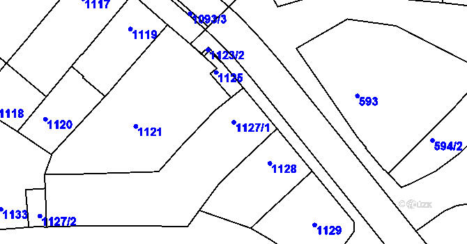Parcela st. 1127/1 v KÚ Tuřany, Katastrální mapa