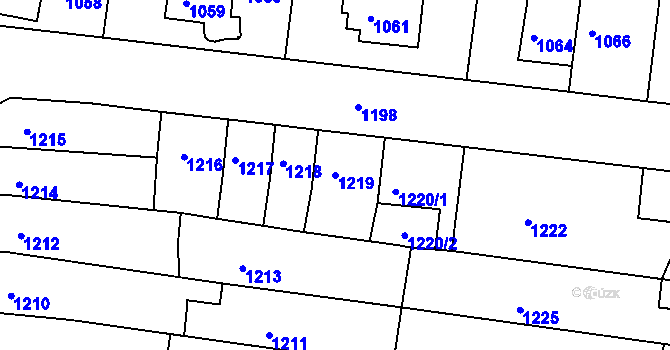 Parcela st. 1219 v KÚ Tuřany, Katastrální mapa