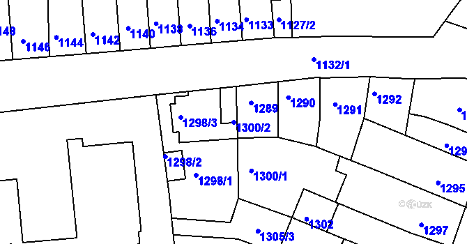 Parcela st. 1300/2 v KÚ Tuřany, Katastrální mapa