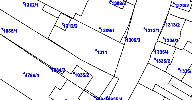 Parcela st. 1311 v KÚ Tuřany, Katastrální mapa