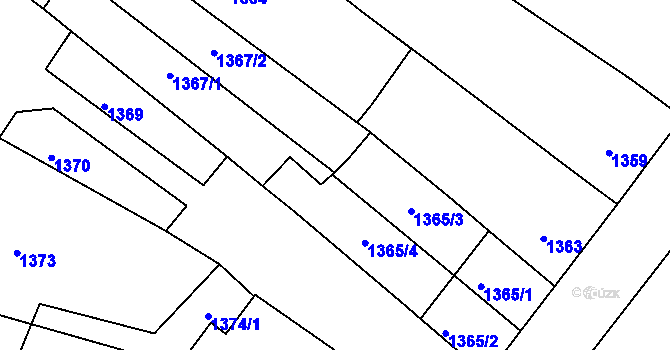 Parcela st. 1365/5 v KÚ Tuřany, Katastrální mapa