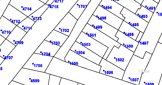 Parcela st. 1503 v KÚ Tuřany, Katastrální mapa