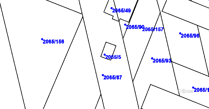 Parcela st. 2065/5 v KÚ Tuřany, Katastrální mapa