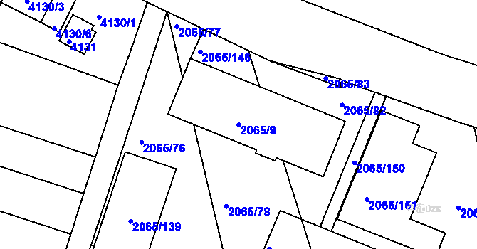 Parcela st. 2065/9 v KÚ Tuřany, Katastrální mapa