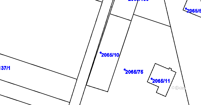 Parcela st. 2065/10 v KÚ Tuřany, Katastrální mapa