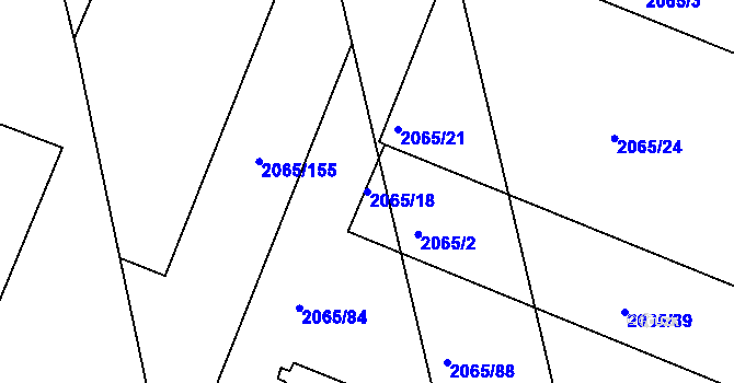 Parcela st. 2065/18 v KÚ Tuřany, Katastrální mapa