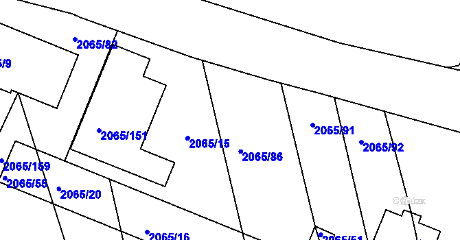 Parcela st. 2065/86 v KÚ Tuřany, Katastrální mapa