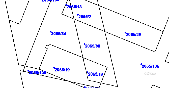 Parcela st. 2065/88 v KÚ Tuřany, Katastrální mapa