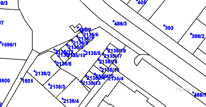 Parcela st. 2135/17 v KÚ Tuřany, Katastrální mapa