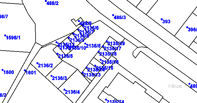 Parcela st. 2135/18 v KÚ Tuřany, Katastrální mapa