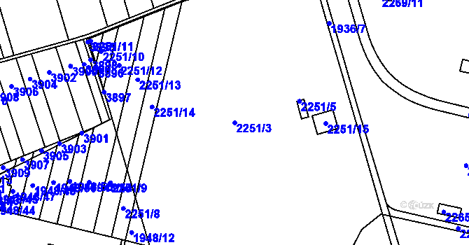 Parcela st. 2251/3 v KÚ Tuřany, Katastrální mapa