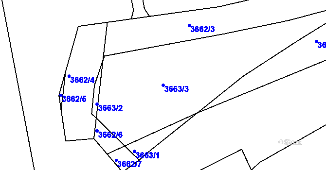 Parcela st. 3663/3 v KÚ Tuřany, Katastrální mapa