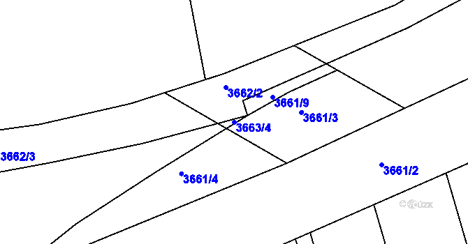 Parcela st. 3663/4 v KÚ Tuřany, Katastrální mapa