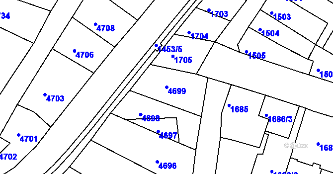 Parcela st. 4699 v KÚ Tuřany, Katastrální mapa