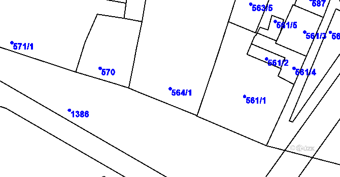 Parcela st. 564/1 v KÚ Tuřany, Katastrální mapa
