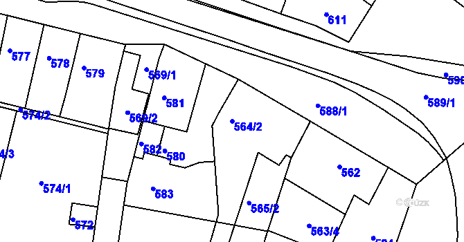 Parcela st. 564/2 v KÚ Tuřany, Katastrální mapa
