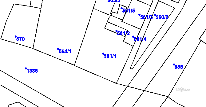 Parcela st. 561/1 v KÚ Tuřany, Katastrální mapa