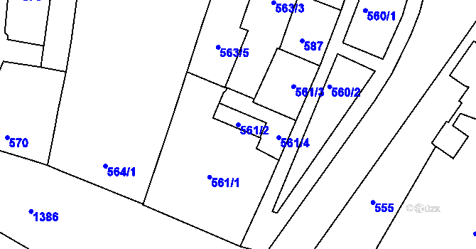 Parcela st. 561/2 v KÚ Tuřany, Katastrální mapa