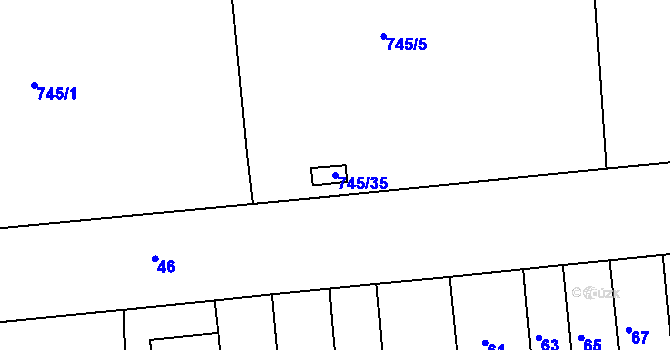 Parcela st. 745/35 v KÚ Tuřany, Katastrální mapa