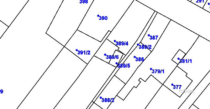 Parcela st. 389/6 v KÚ Tuřany, Katastrální mapa
