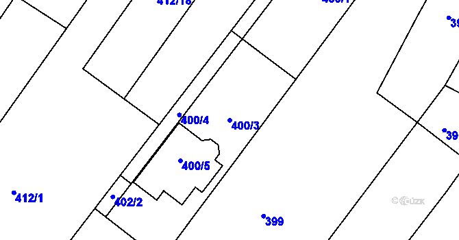 Parcela st. 400/3 v KÚ Tuřany, Katastrální mapa