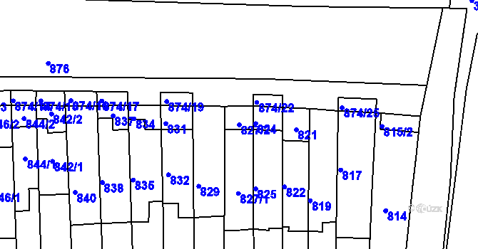 Parcela st. 827/2 v KÚ Tuřany, Katastrální mapa
