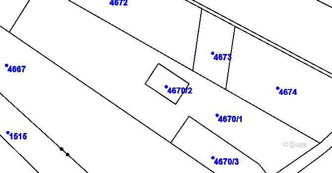 Parcela st. 4670/2 v KÚ Tuřany, Katastrální mapa