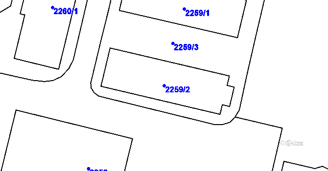 Parcela st. 2259/2 v KÚ Tuřany, Katastrální mapa