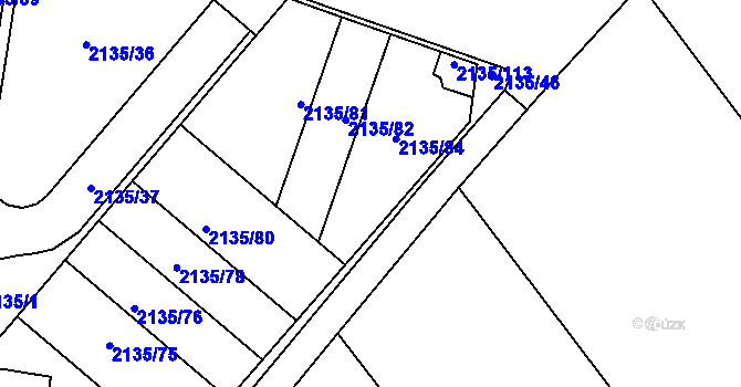 Parcela st. 2135/43 v KÚ Tuřany, Katastrální mapa