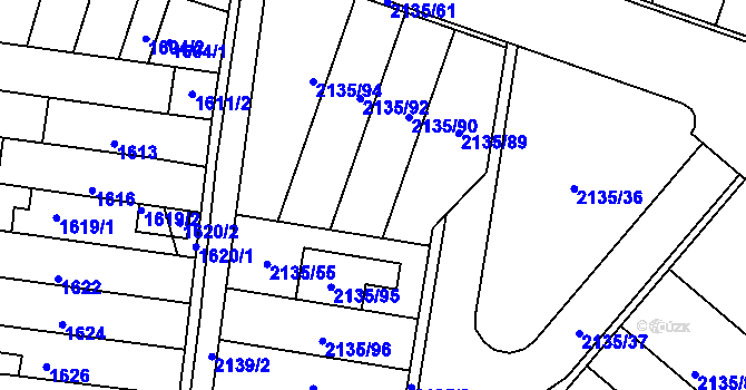 Parcela st. 2135/58 v KÚ Tuřany, Katastrální mapa