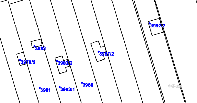 Parcela st. 3987/2 v KÚ Tuřany, Katastrální mapa