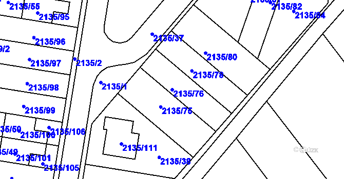 Parcela st. 2135/76 v KÚ Tuřany, Katastrální mapa