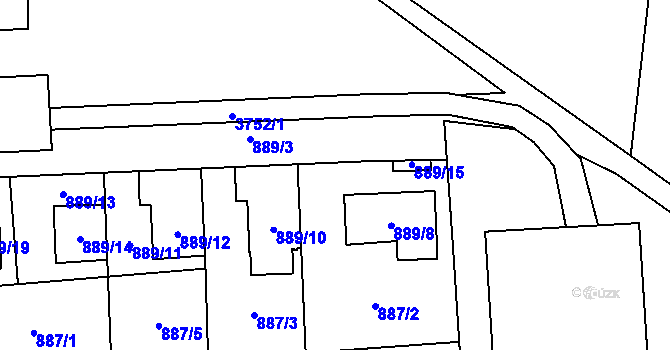 Parcela st. 889/1 v KÚ Tuřany, Katastrální mapa