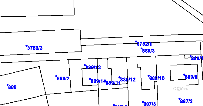 Parcela st. 889/3 v KÚ Tuřany, Katastrální mapa