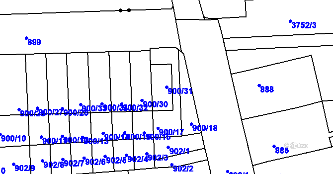 Parcela st. 900/31 v KÚ Tuřany, Katastrální mapa